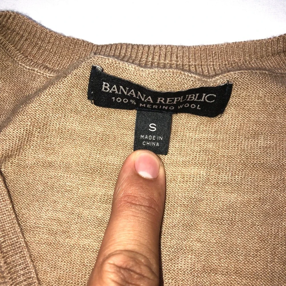 Banana Republic Brown 100% Merino Wool V-Neck Sweater Small Mens Classic Knit
